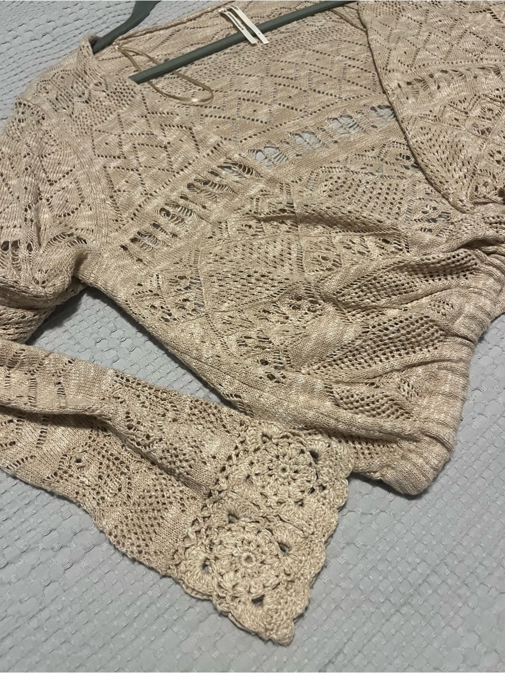 Anthropologie Pointelle Cropped Tie Cardigan